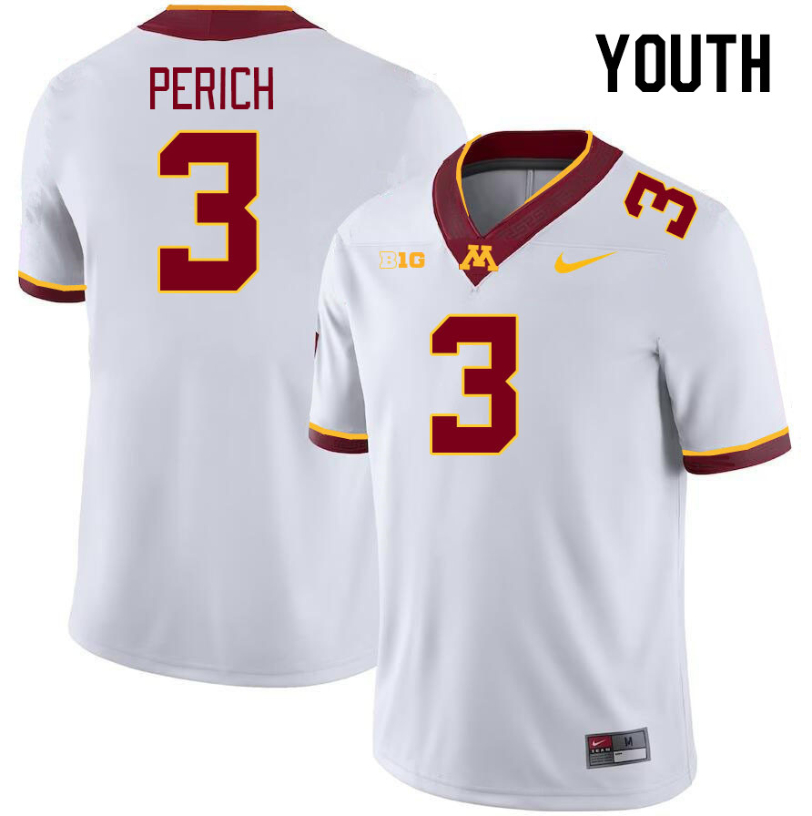 Youth #3 Koi Perich Minnesota Golden Gophers College Football Jerseys Stitched-White